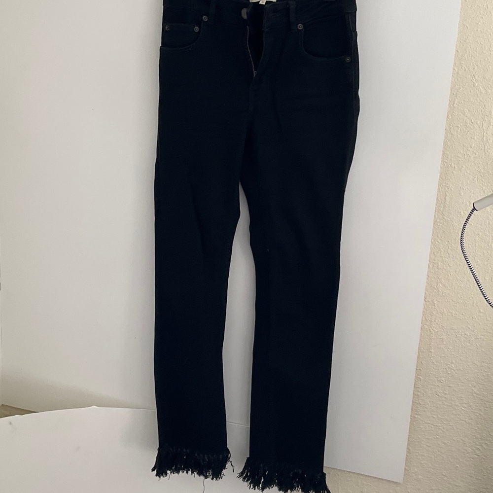 Maje Black Cropped Jeans with Frayed Hem